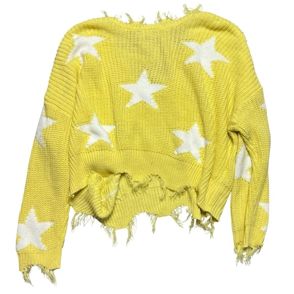 Chunky Knit Star Y2K Sweater Yellow Distressed Grunge NY Size XL - Picture 2 of 4